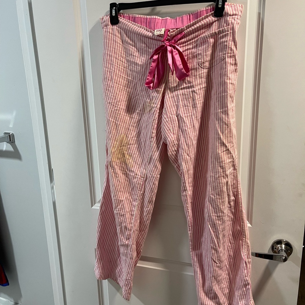 Victoria K Pink Striped Women’s PJ Bottoms Size Medium Have Some Spots